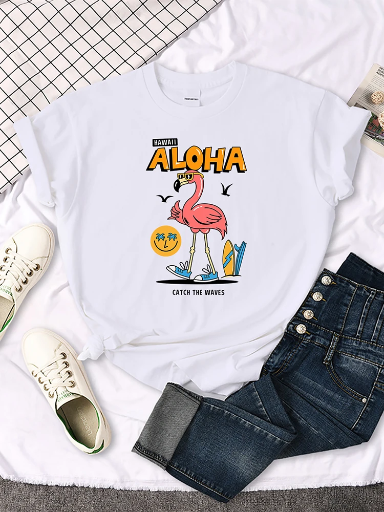 Hawaii Aloha Catch The Waves Tee Top Oversized Breathable Tshirt Short Sleeve Creativity Tee Shirt Round Neck Tshirt