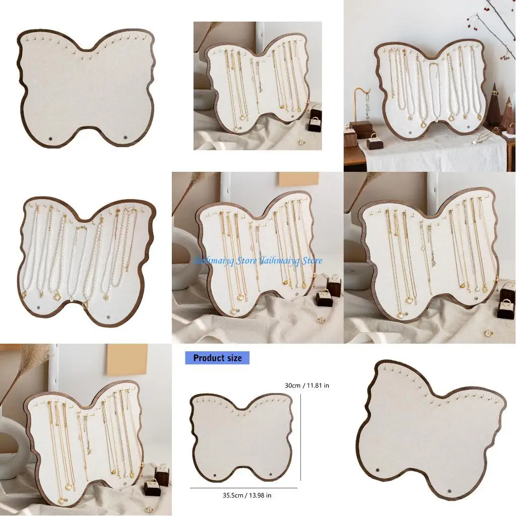 

573B Multifunctional Butterfly Wall Mount Jewelry Organizers Wooden Display Panel With Linen Fabric For Accessories