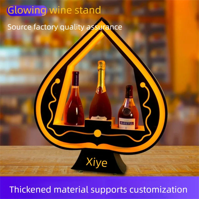 LED Bottle Presenter Wine Rack for Nightclub Bar Party 3-Bottle Spades Creative Wine Holder Suitable for Casual Gatherings
