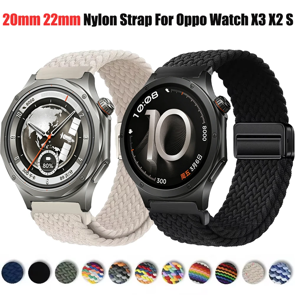 20mm 22mm Nylon Strap for Oppo Watch X3/X2/S Oneplus Watch Lite/3/2R Magnetic Wristband for Amazfit Active 3/2/Max/Balance 2/GTR