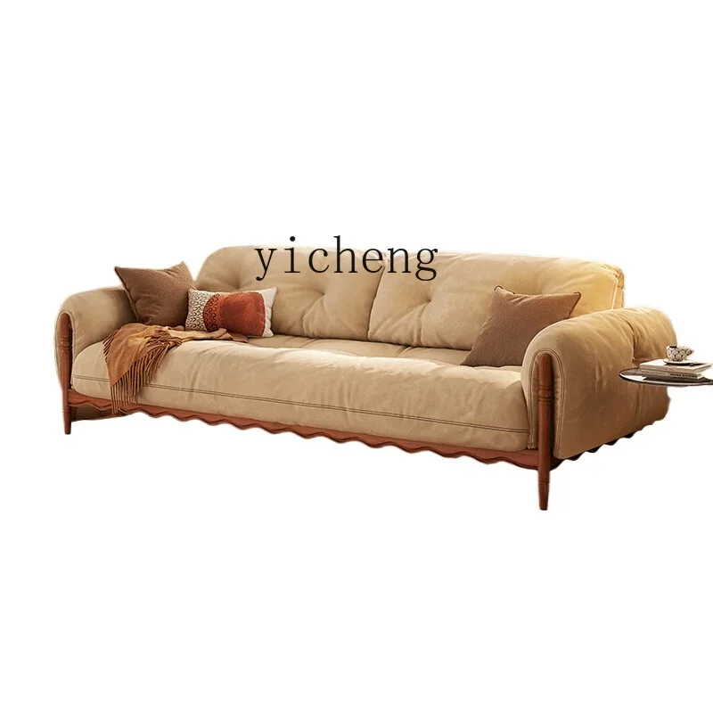 ZXL solid wood sofa living room home cream wind cloud straight row retro fabric sofa