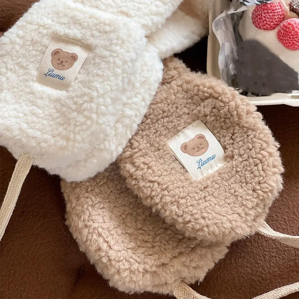 New Fashion Korea Women Winter Warm Plush Earmuff Ear Warmer Cute Bear Adults Kids Tie Plush Earmuffs