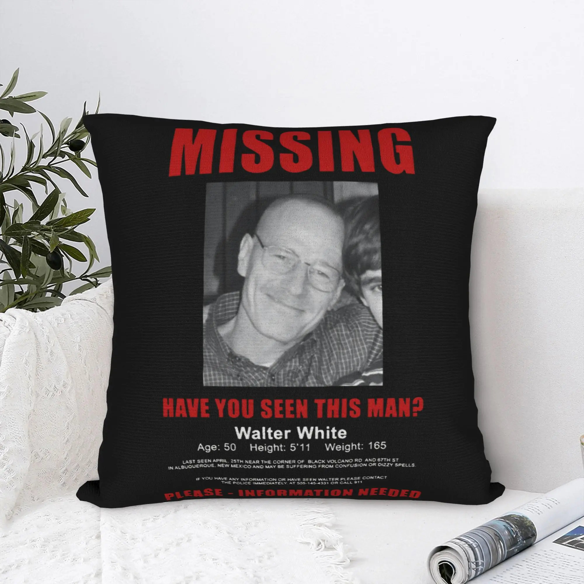 Heisenberg Breaking Bad Missing Sign Pillowcase Printing Polyester Cushion Cover Funny Poster Throw Pillow Case Cover Zippered