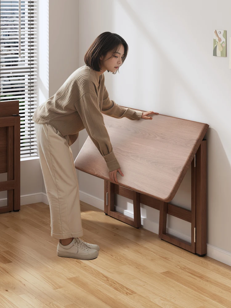 Installation-free folding table Household dining table Small apartment Student bedroom Solid wood color