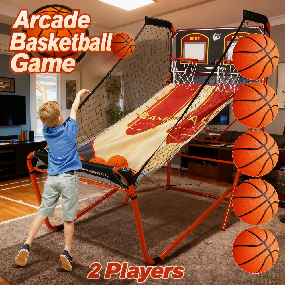 

5 шариков Аркадная клетка Баскетбольная игра Светодиодное электронное табло для подсчета очков Двойная машина для стрельбы по баскетболу Таймер для 2 игроков