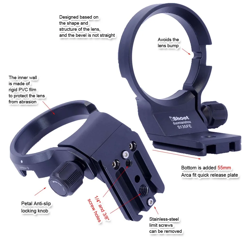 iShoot Lens Collar Tripod Mount Ring Support for Sigma 50mm F1.2 DG DN Art E-Mount, with Arca-Swiss Quick Release Plate