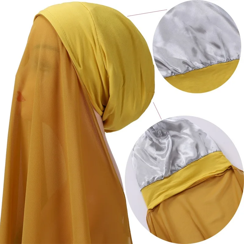 

Easy Wear Instant Hijabs for Woman Bonnet Satin with Chiffon Scarf Inner Hijab Caps Muslim Stretch Turban Cap Under Turban Islam