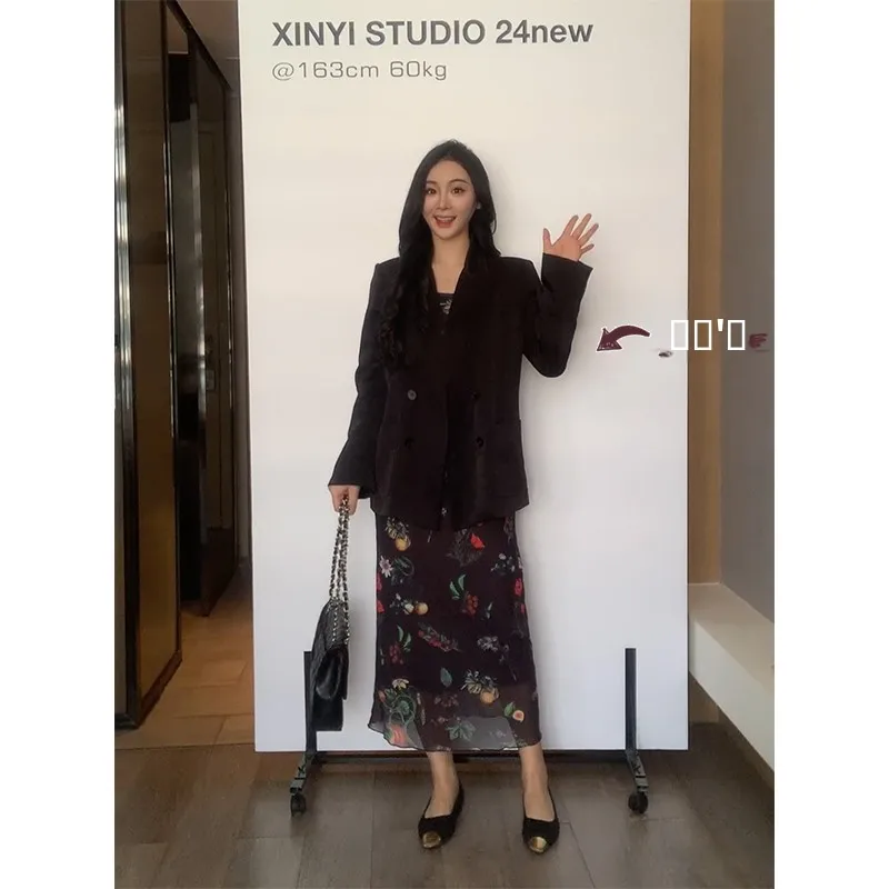 

XIN Spring Season Silk Suit Jaet Women's Ele Versatile Long Sve Commute Sle Polyester Fiber X624T0699