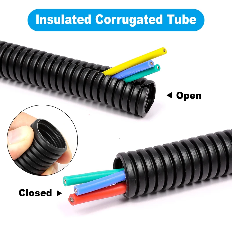 5Meters Corrugated Pipe 7.5mm - 34.5mm Car Cable Heat Resistant Insulated Tube Harness Motor Equipment Line Protection Sleeving