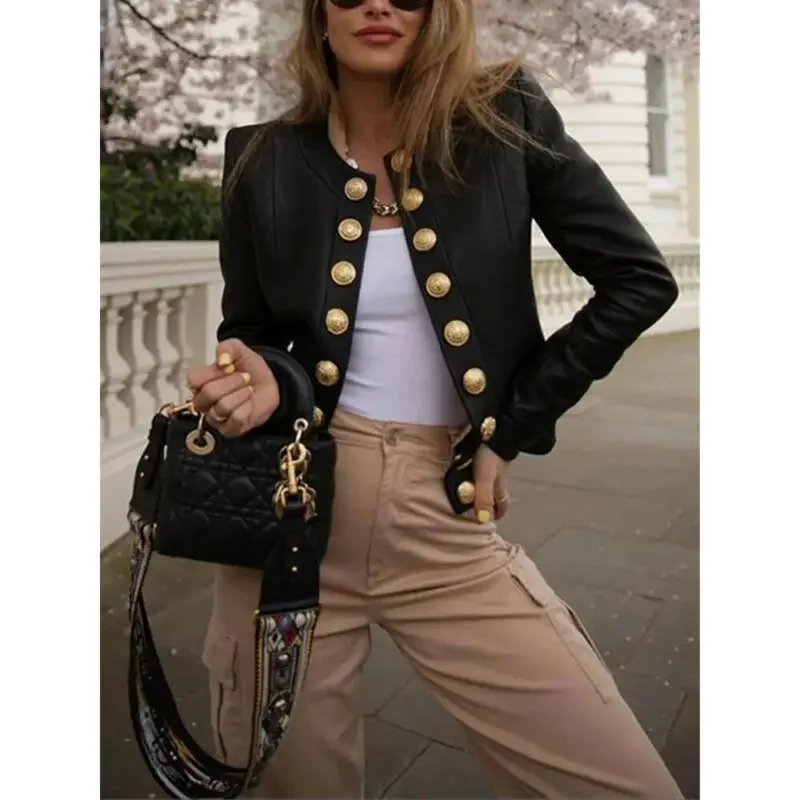 Women Buttons Blazers Long Sleeve Biker Casual Short Coat Top Ladies Autumn Winter Streetwear Fashion Female Outwear New