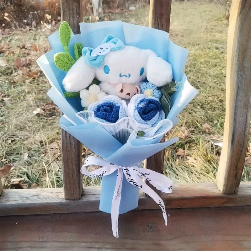 MINISO Kuromi Hello Kitty Cinnamoroll pluche boeket handgemaakt breiroos cadeau Valentijnsdag kerstvakantiecadeau