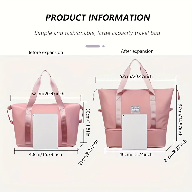 Große Damen-Reisetasche aus Nylon, Sport- und Reisetasche, leichte Handtasche, vielseitige Sporttasche im Casual-Stil – Detail 2