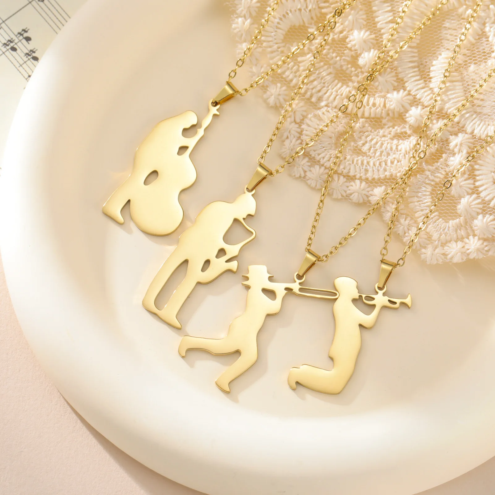 الفولاذ المقاوم للصدأ البوق الناي التشيلو ساكس آلة موسيقية قلادة قلادة مجوهرات رائعة هدية للنساء #1