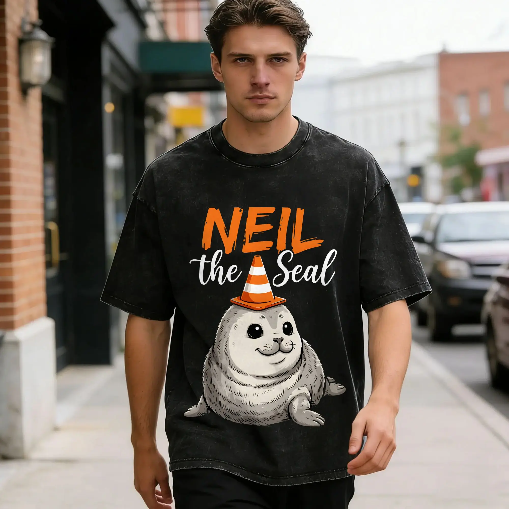 Hipster Neil the Seal  T-Shirts for Men Round Neck 100% Cotton Washed T Shirt  Short Sleeve Tee Shirt Gift Idea Clothing