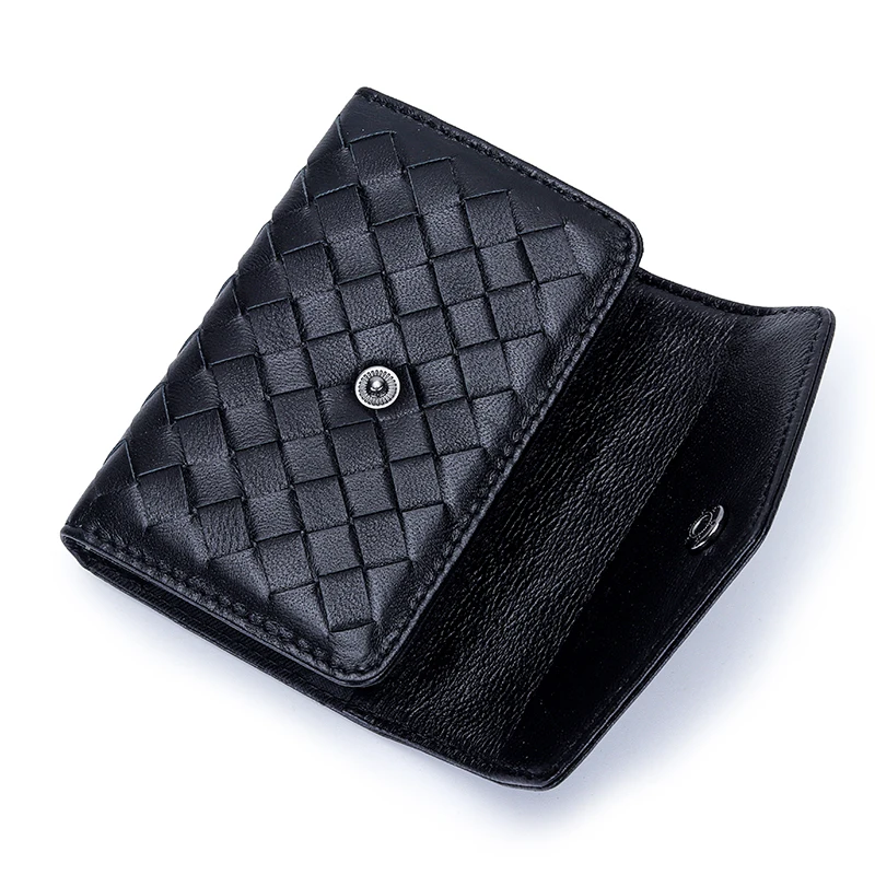 Fashion Sheepskin Leather Card Holder Wallet Men Business Card Organizer Case Women Woven Credit Card ID Holder Smart Coin Purse