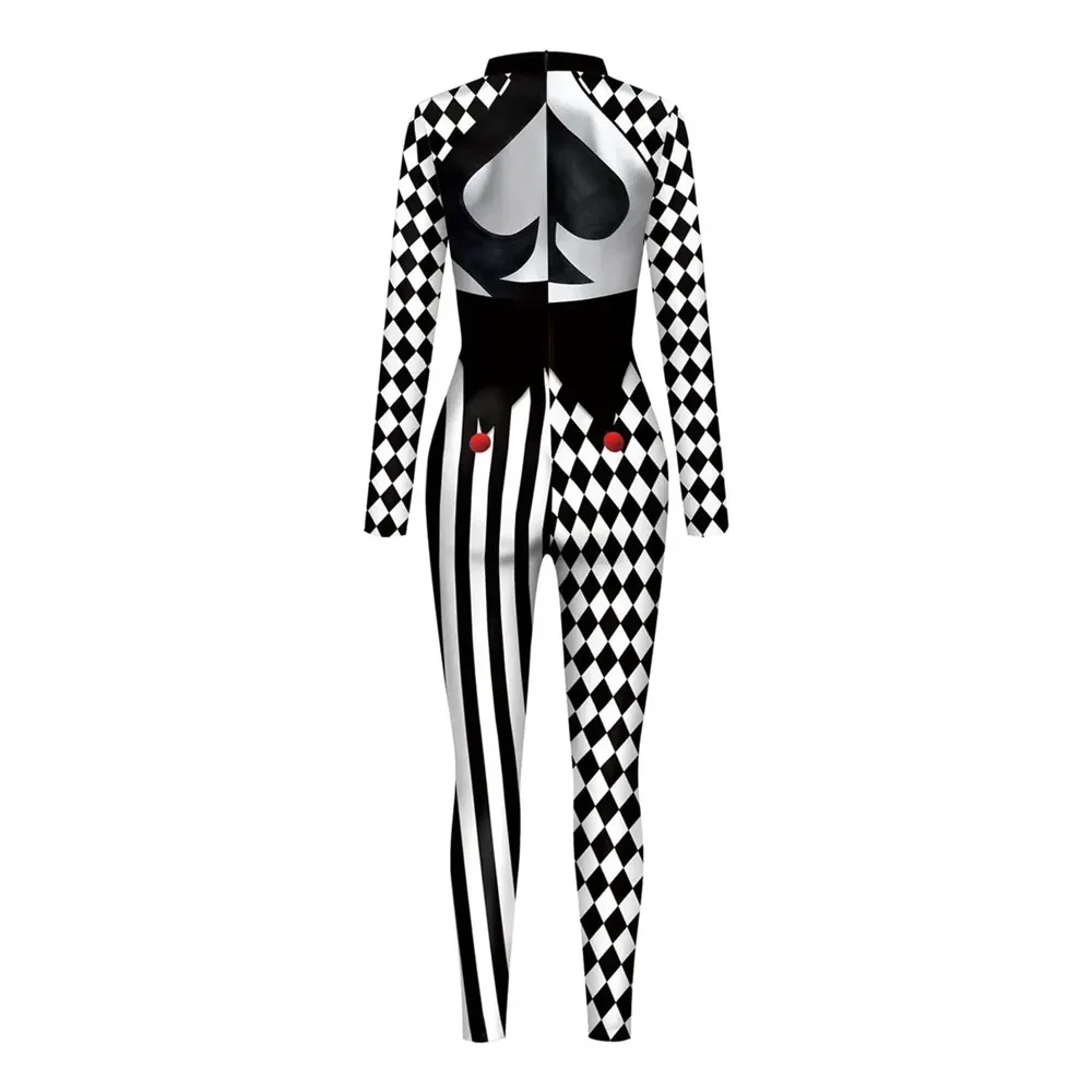 IOOTIANY Diamantgitter-Clown-Zentai-Jumpsuit, Spatenmuster-Gestreifter Zirkus-Bodysuit, Unregelmäßiges Bühnenkostüm für Halloween-Party-Aufführungen – Detail 6
