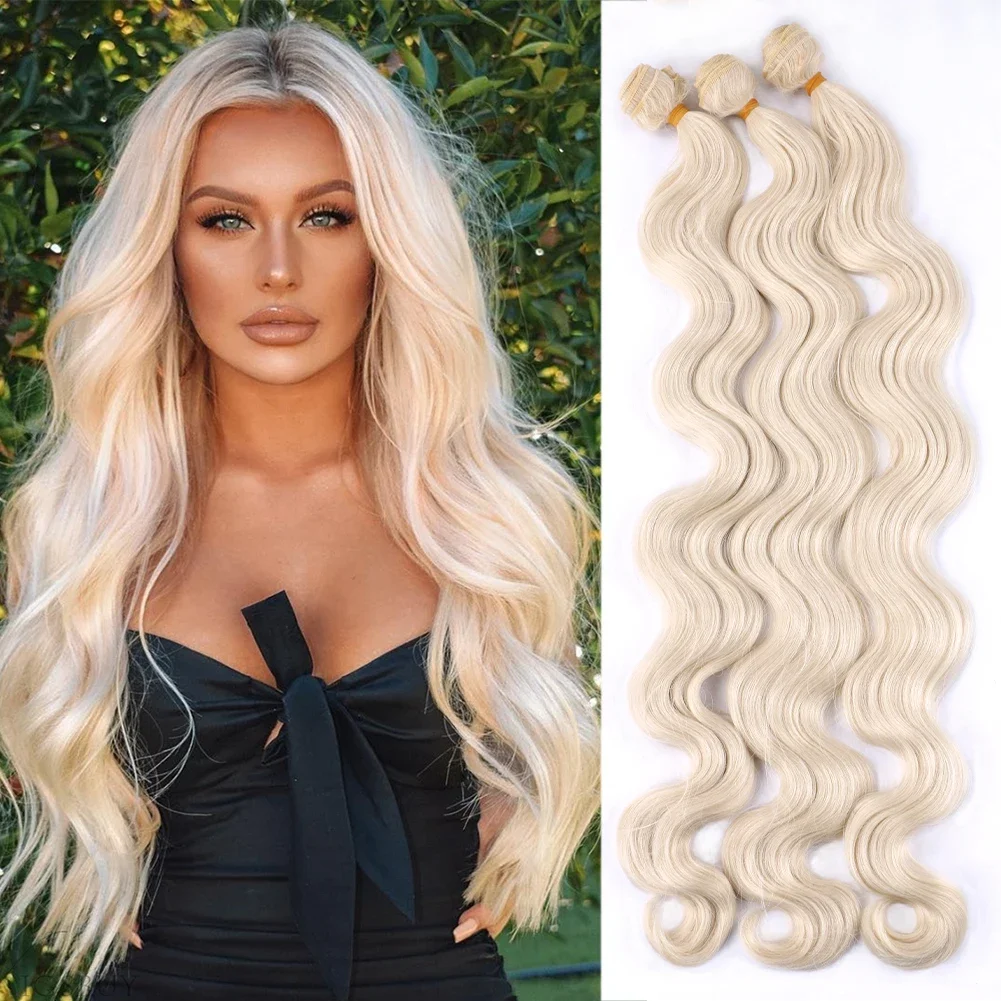 26-calowe pasma włosów typu Body Wave Syntetyczna Paquete De Pelo Syntetyczna fala Syntetyczna Tissage Blond doczepiane włosy