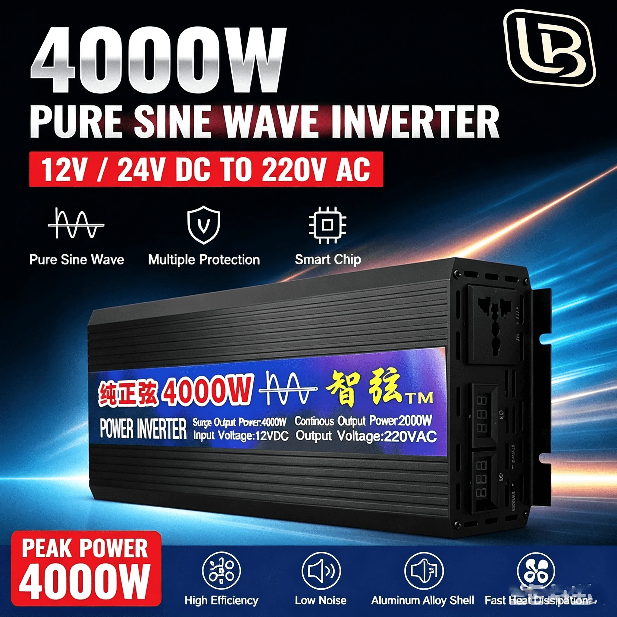 Inverter Daya Gelombang Sinus  - Power Inverter 12V 220V 4000W Continuous ulasan dan harga