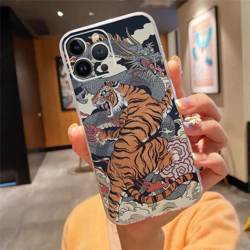 

Japanese tiger art tattoo designs Phone Case Carcasa Funda For iPhone 17 Pro Max Air 16 15 14 13 Pro Max 15 16 Pro 15Plus Case
