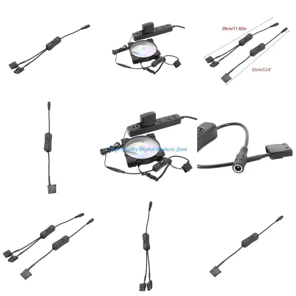 

U2JE Convenient Fan Power Adapter DC5.5x2.1mm to 4Pin for Molex PC Fan Power Adapter Cable with Switching Button PC Case Fans