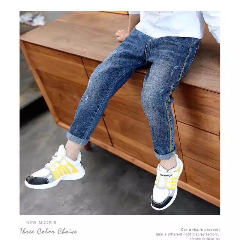 Kids Boys Jeans Young Casual Trousers 4-11 Years Children Denim Long Pants Elastic Waist Pants Spring Autumn Slim Jean