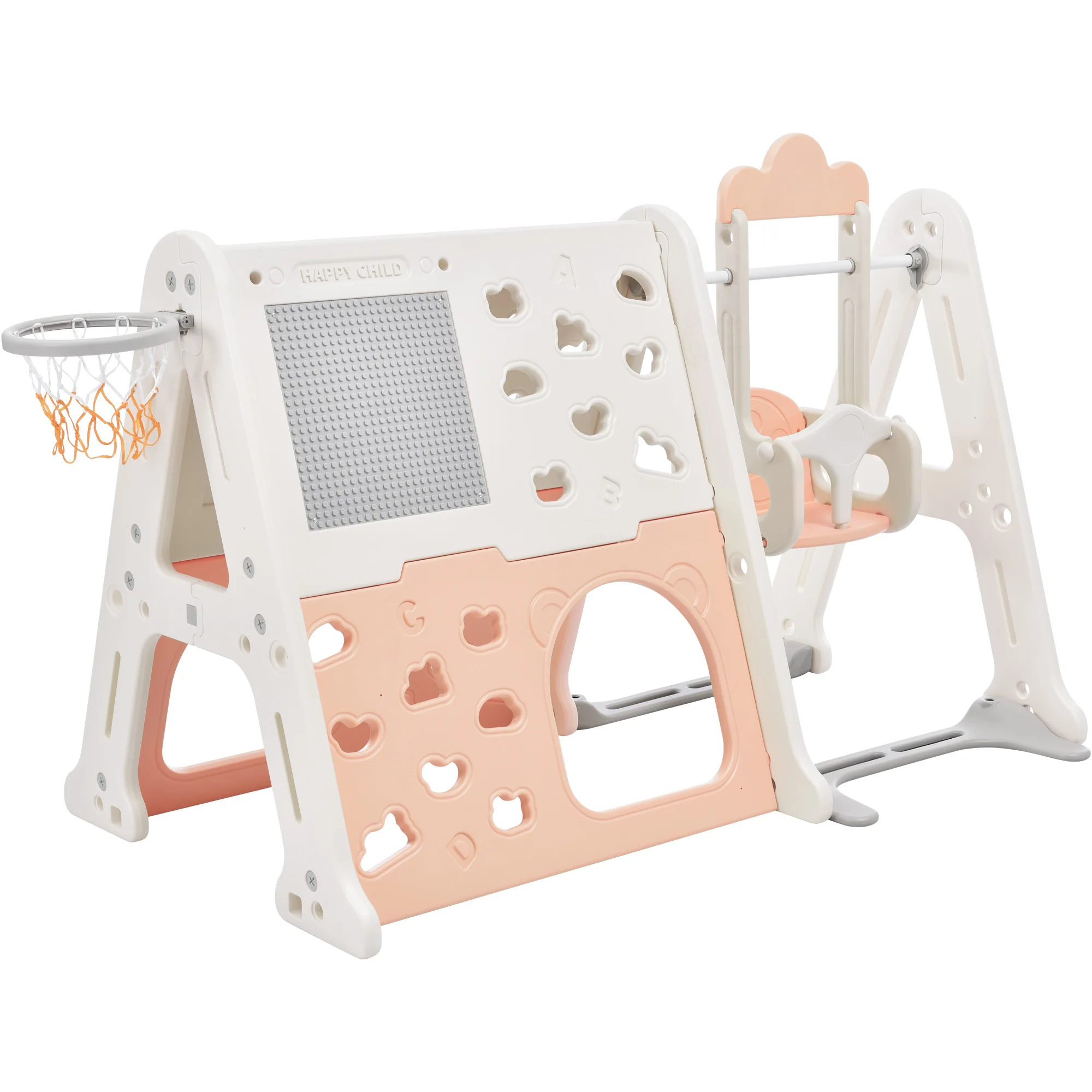 

6-in-1 Toddler Climber and Swing Set Kids Playground Climber Swing Playset with Tunnel, Climber, Whiteboard,Toy Building Block B