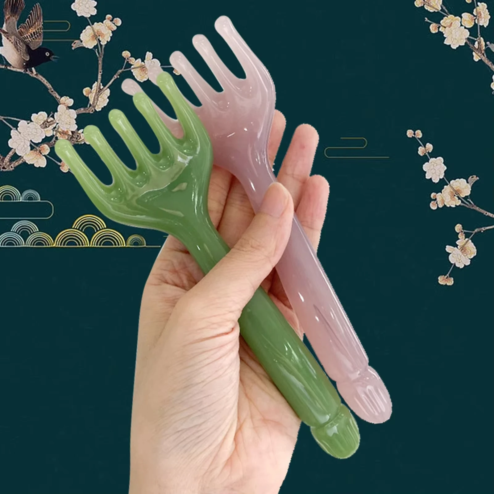 Brosse de massage en résine à 5 griffes pour méridiens, outil Gua Sha pour débloquer les points d'acupuncture, outils faciaux, masseur capillaire et du cuir chevelu, outils anti-stress