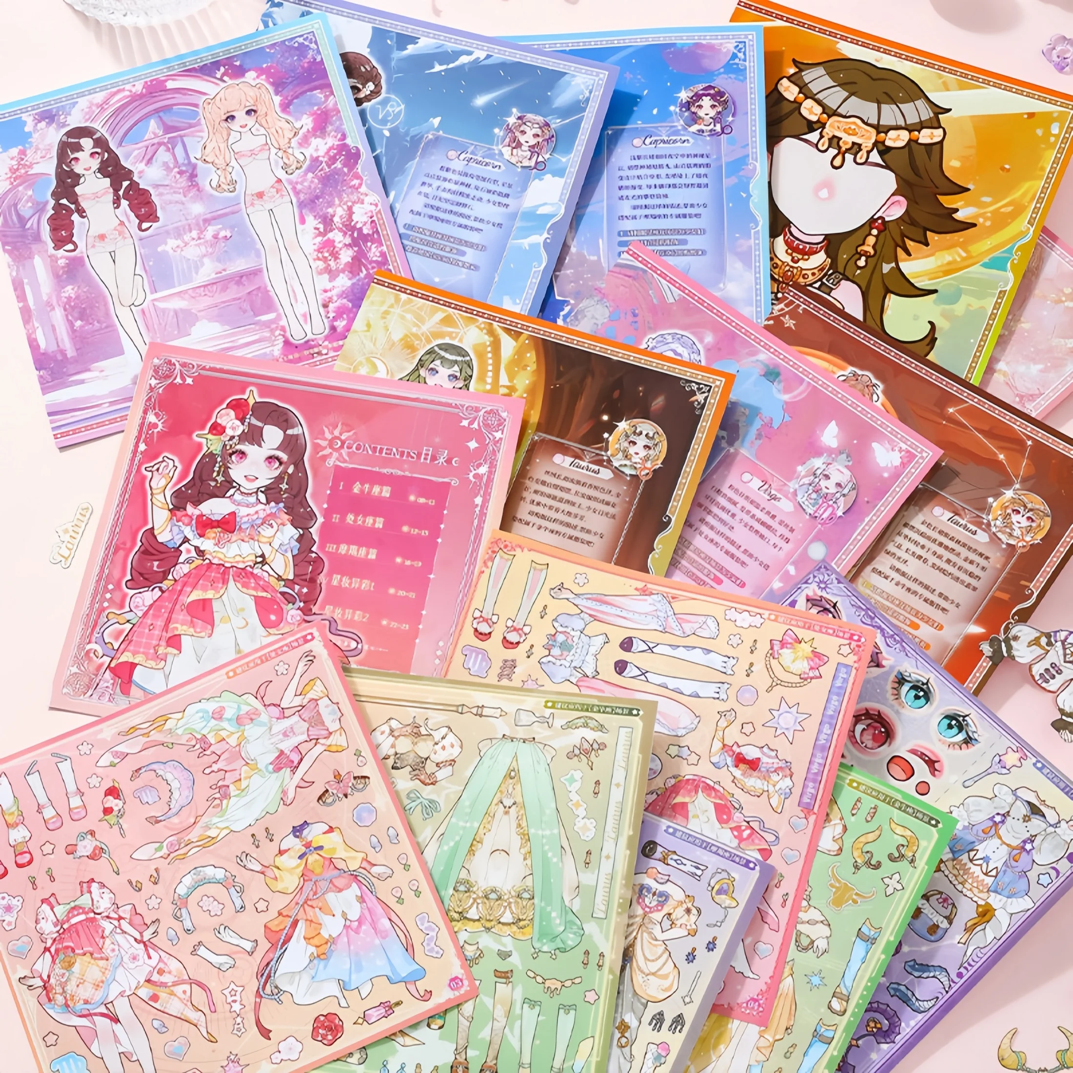 Girl's Dress-Up Sticker Book, Dreamy Twelve-Zodiac Scene Makeup Stickers, Children's DIY Makeup Game