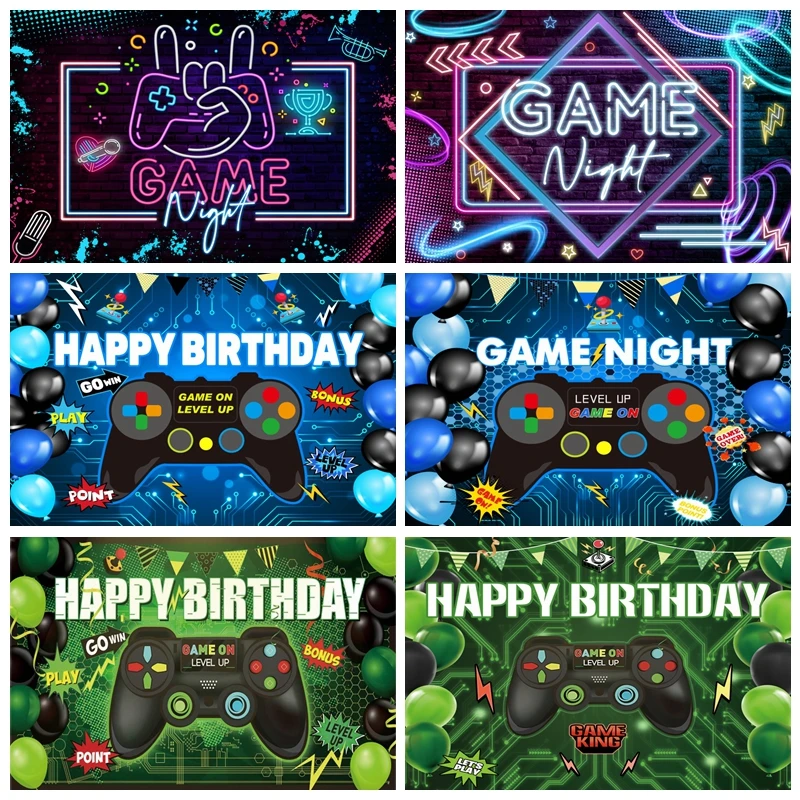 Video Games Backdrop Gamepad Gaming Controller Game On Level Up Gamer Game Night Kids Boys Birthday Party Photography Background