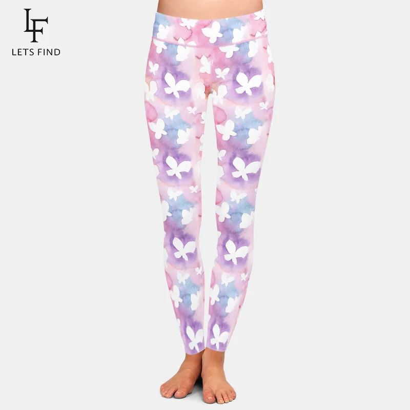 LETSFIND-mallas con estampado de mariposas para mujer, Leggings de cintura alta con doble cara cepillada, suave, seda de leche, 220gsm