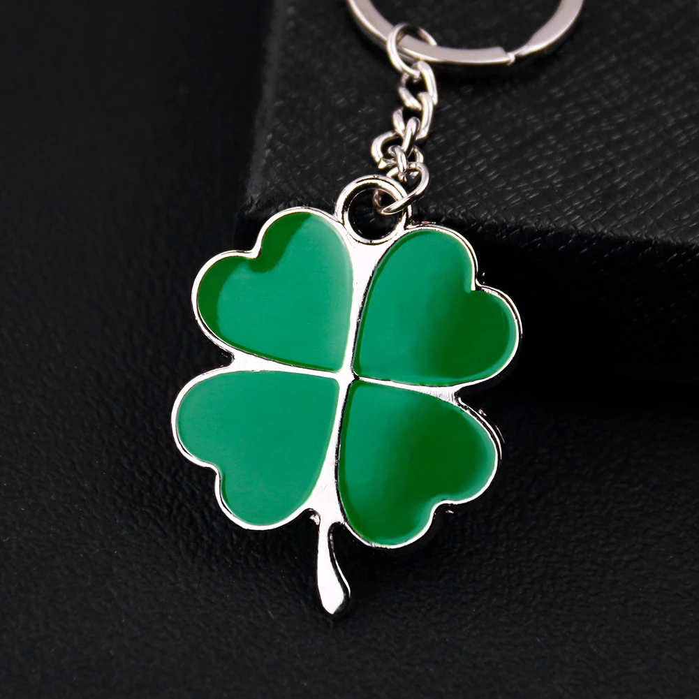 Lucy Green Four-leaf Clover Fortune Keychain Key Chain Ring Pendant Bag Car Holder Accessories Girls Bike Car Woman Friend Gift