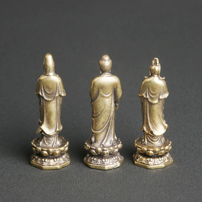 Brass Western Three Saints Table Religious Worship Buddha Bronze Sculpture God Statue