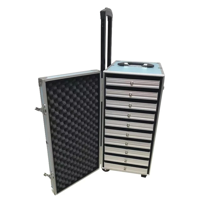 10-Layer Black Jewelry Scroll Suitcase Storage Display Box Ring Pendant Necklace Bracelet Storage