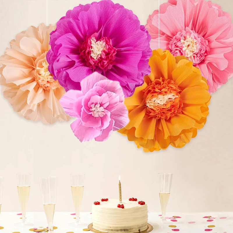 5-teiliges Set mit riesigen rosa Seidenpapierblumen für Partys, 20 Zoll (ca. 50,8 cm) Frühlings-/Sommer-Geburtstagsparty-Dekoration, für den Frühlings- und Geburtstagsgebrauch – Detail 4