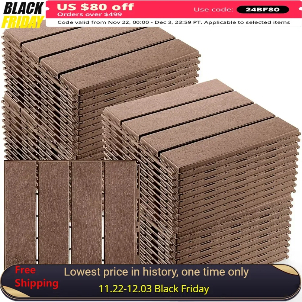 90 Pcs Plastic Interlocking Deck Tiles 12 x 12 Inch Patio Deck Tiles Waterproof Outdoor Flooring Composite Decking Boards