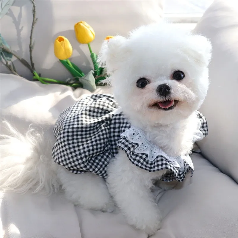 Plaid Dress Pet Dog Clothes Fashion Clothing Dogs Super Small Cute Chihuahua Print Summer Black White Girl Mascotas