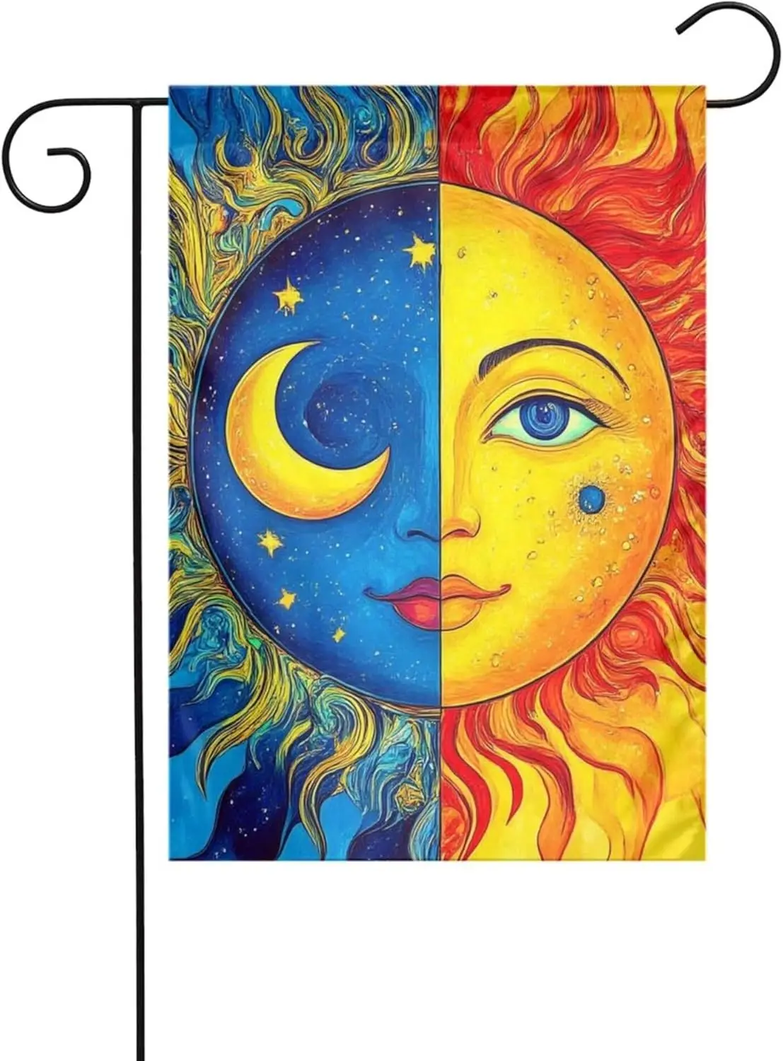 Rectangle 12x18 inch Garden Flag - Blue Yellow Sun Moon Art Machine Washable Parade Flag for Outside House KZA