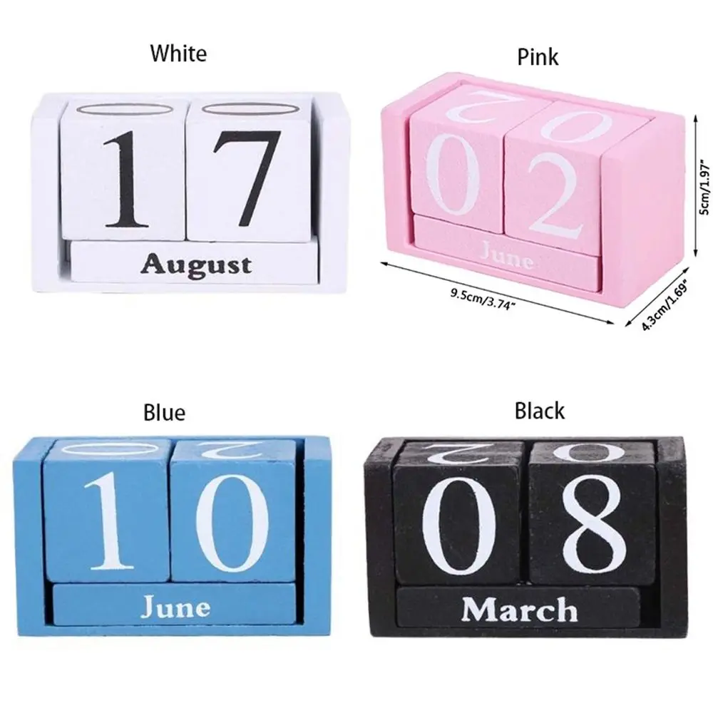 MDF Wooden Perpetual Calendar Pastoral Style Month Display Building Blocks Calendar Perpetual Calendar Eternal Blocks