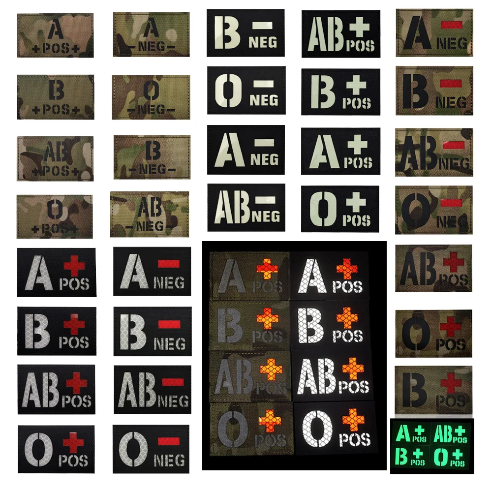 8X5CM Blood Group Badge IR Reflective CP Camouflage Laser Cut Bag Accessory Armband A-NEG, AB-NEG Backpack Patches for Clothing