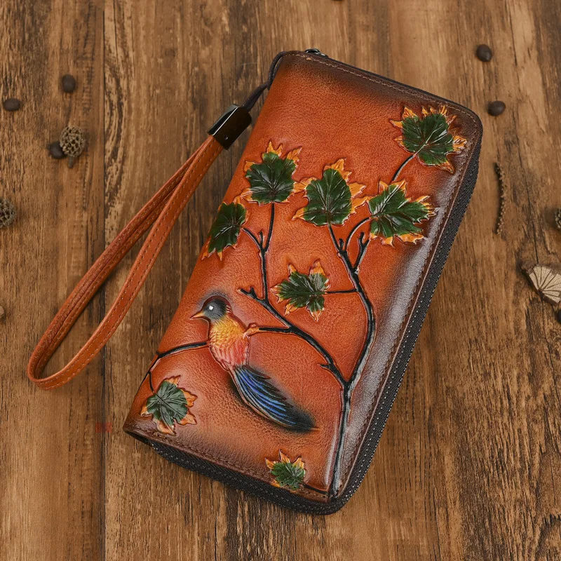 new-ladies-long-wallet-tree-graft-leather-embossed-anti-theft-money-clutch-bag-fashionable-coin-purse-polyester-interior