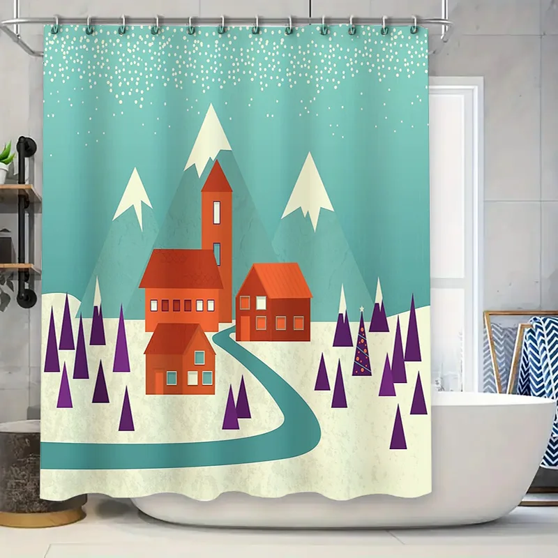 

Занавеска для душа «Горская деревня», зимний пейзаж, живописный фон, тематический декор для ванной комнаты, деревенский домашний декор, художественная стена, ха