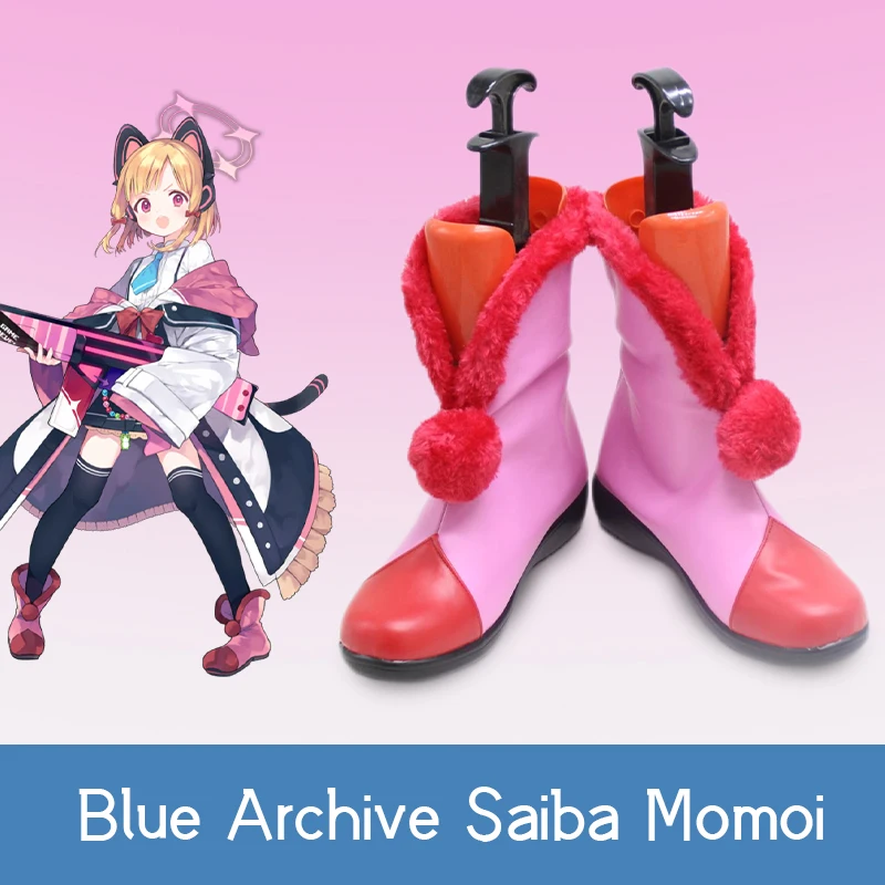 

Game Blue Archive Saiba Momoi Cosplay Prop Cute red hairball shoes collar Pink customize Mid-calf boots Shoes A