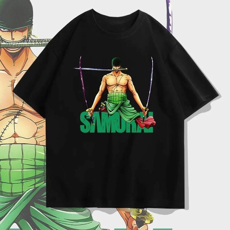 

Japanese Anime ONE PIECE Zoro Cotton Short-sleeved T-shirt Summer Loose Shoulder Half-sleeved Top Parent-child Clothing