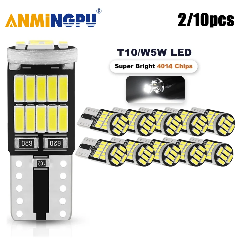 

2/10PCS W5W T10 Led Bulbs Canbus 4014 SMD 6000K Car Interior Dome Reading License Plate Light Signal Lamp