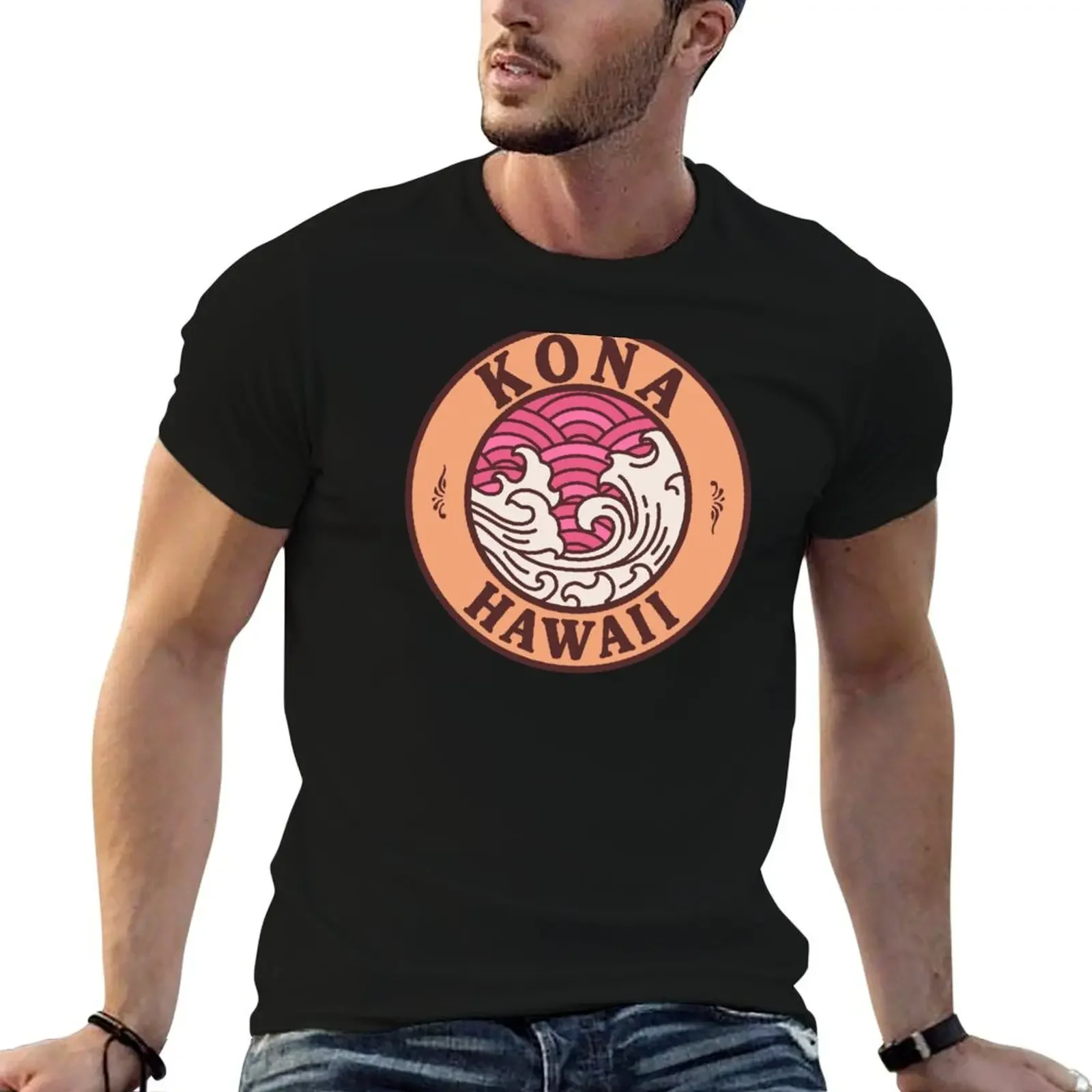 Kona Hawaii Waves Retro Badge T-Shirt summer top quick drying rapper graphic tees mens t shirt graphic