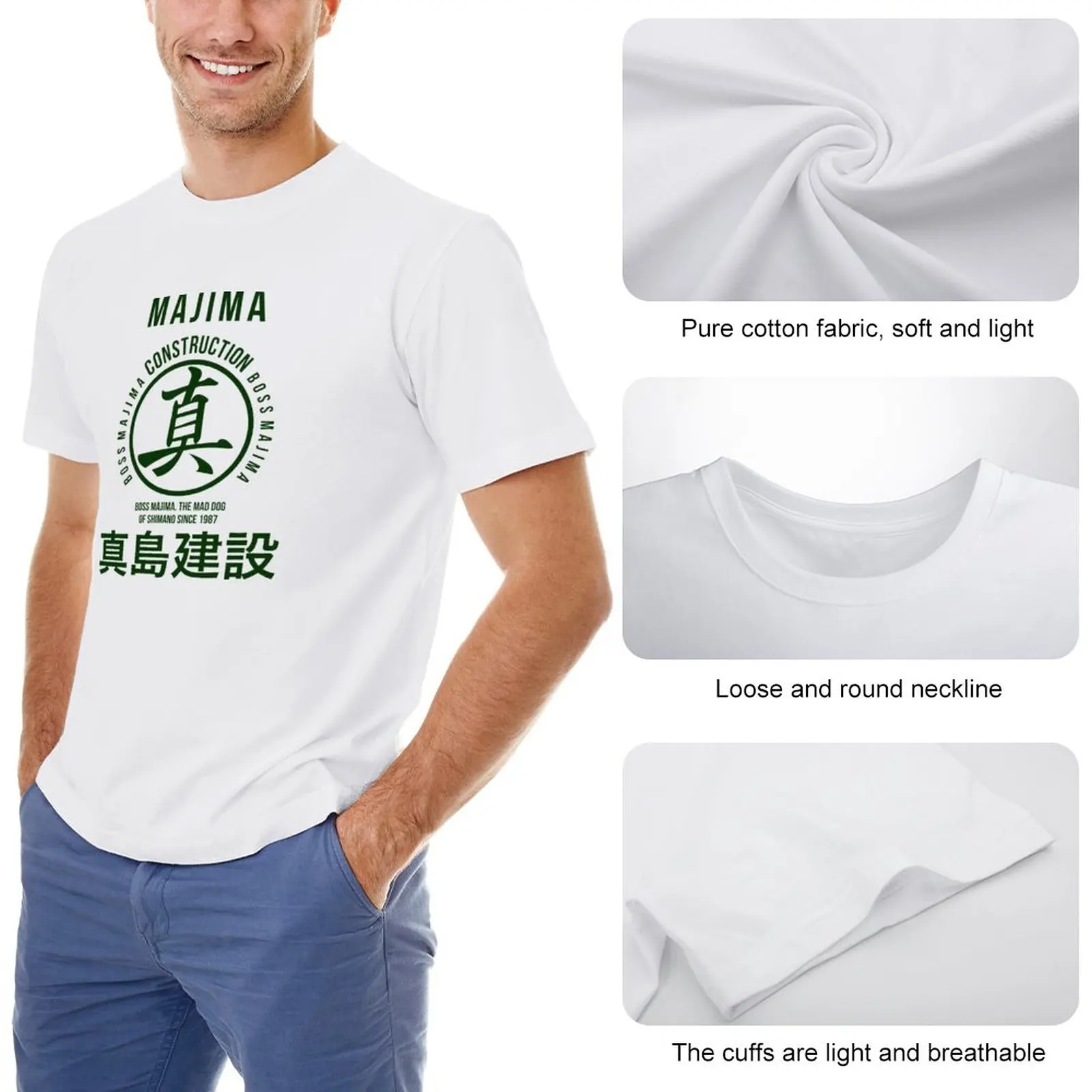 construction of majima T-Shirt o-neck brand tee-shirt blank t shirts plain t shirts men Men's fashion t-shirts cotton top tees