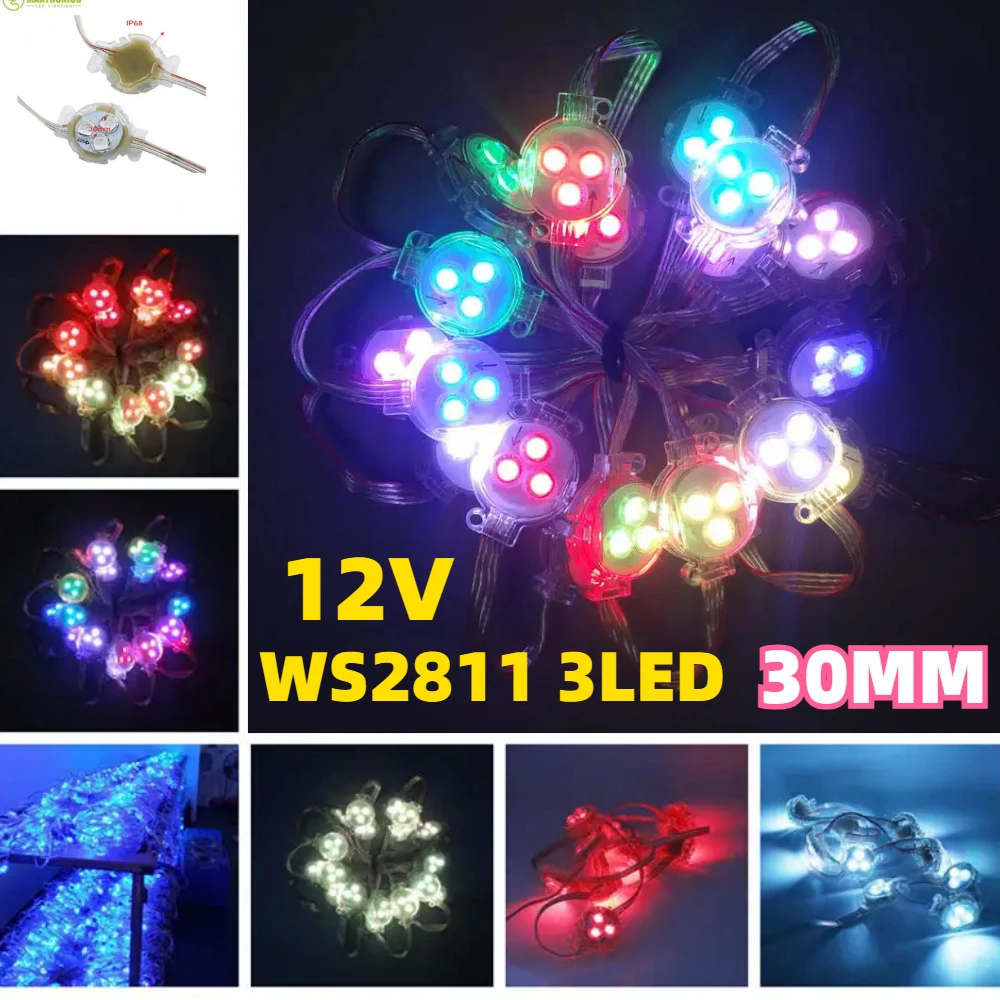 

DC12V WS2811 30mm Pixel Light Full Color Outdoor IP68 Waterproof WS2811iC LED Modules String Use for Advertising Sign Decoration