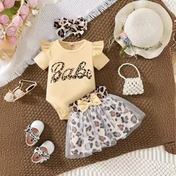 Newborn Baby Girl Clothes Ruffle Long Sleeve Babe Print Romper Princess Tutu Dress Bow Tulle Skirts Dress