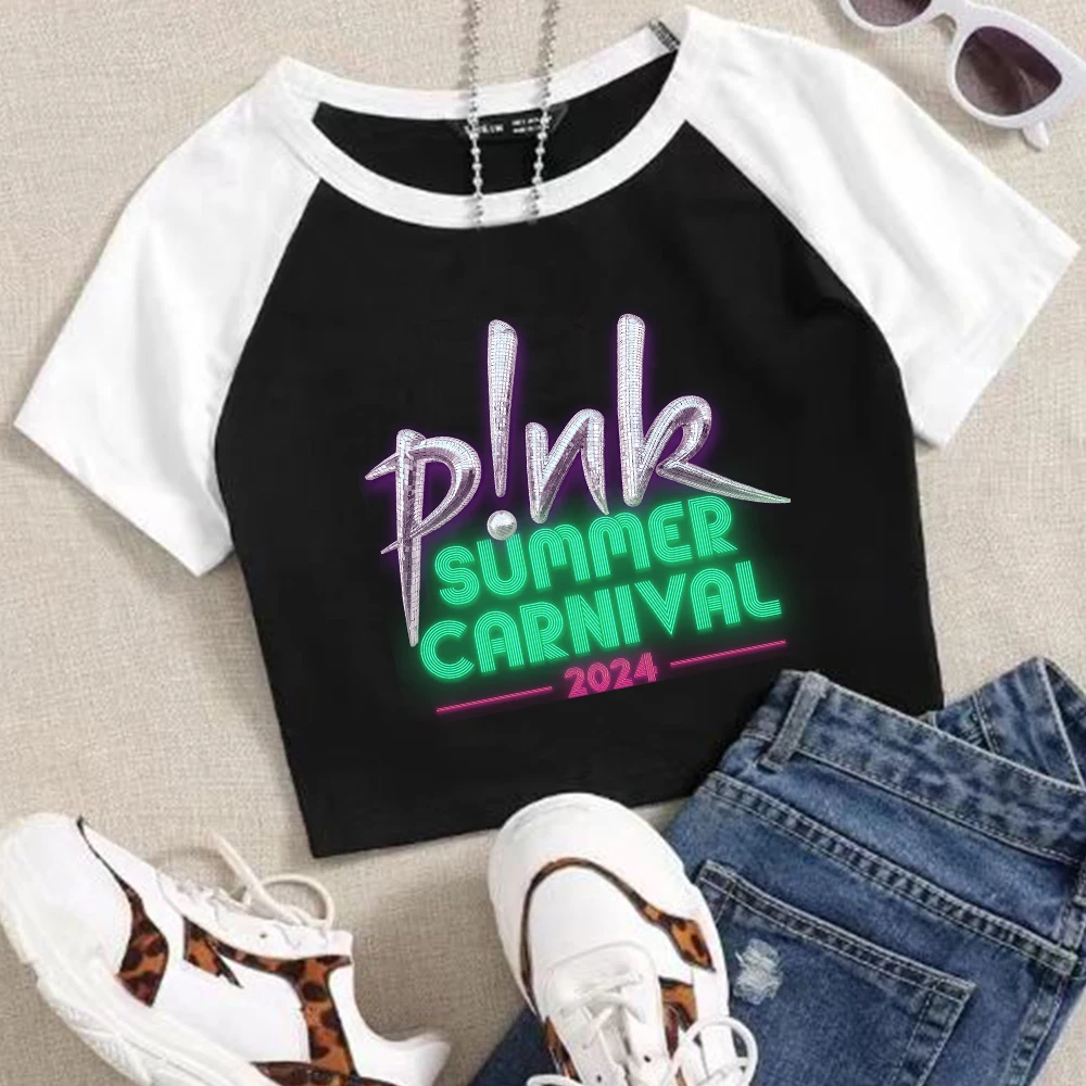 

Pink Summer Carnival 2024 P!nk Crop Shirt Streetswear O-Neck Navel exposed shirt Fans Gift