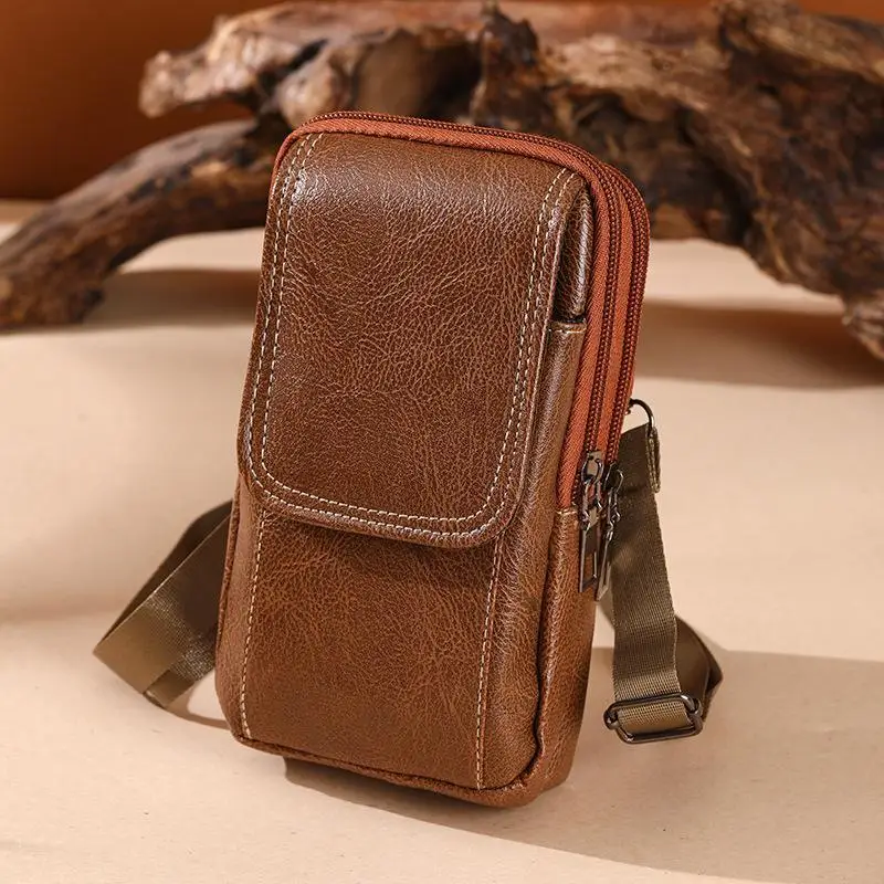 PU-Leder-Umhängetasche, vielseitiger Stil, schlichtes Design, Gürteltasche, mehrere Fächer, Lederetui, Messenger-Tasche, für den Außenbereich und die Arbeit. – Detail 9